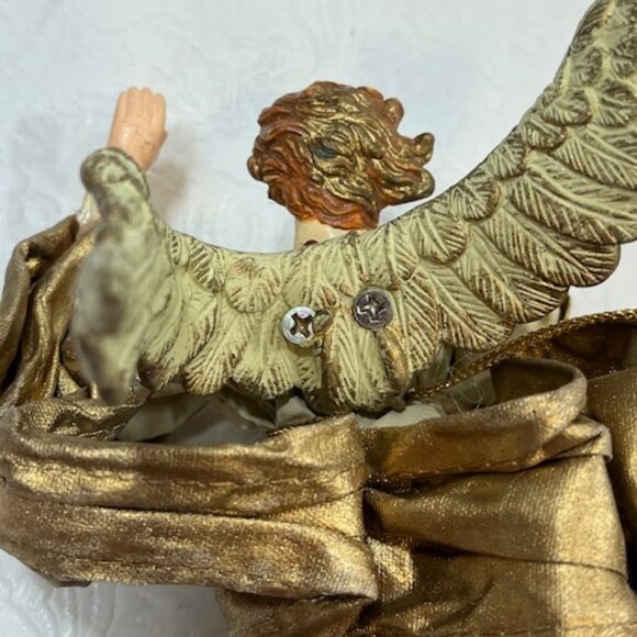 VTG Red Haired Guardian Angel Beige Gown Hanging Holiday Christmas Ornament 6" - Picture 4 of 11